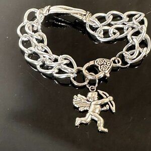 Angel Cherub Love Knot Celtic Silver Chain Bracelet Cupid Heart Gift Charm